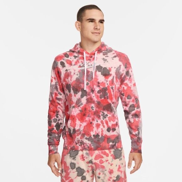 Nike Sportswear Club Fleece Ice-Dye Pullover Hoodie Red - Picture 1 of 9